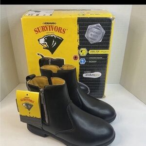 Herman Survivors Women's Size 7 Nora Fashion Black Steel Toe Boots Side Zip NEW
